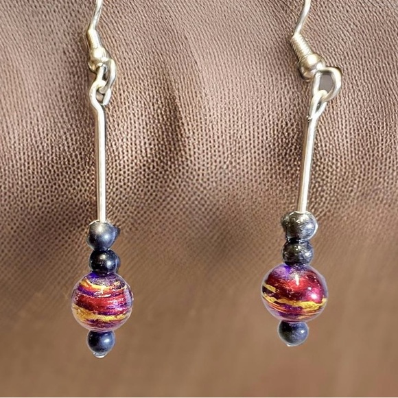 Assorted Lot of 5 Pairs Handmade Iridescent Bead Dangle Hook Earrings - Picture 4 of 11